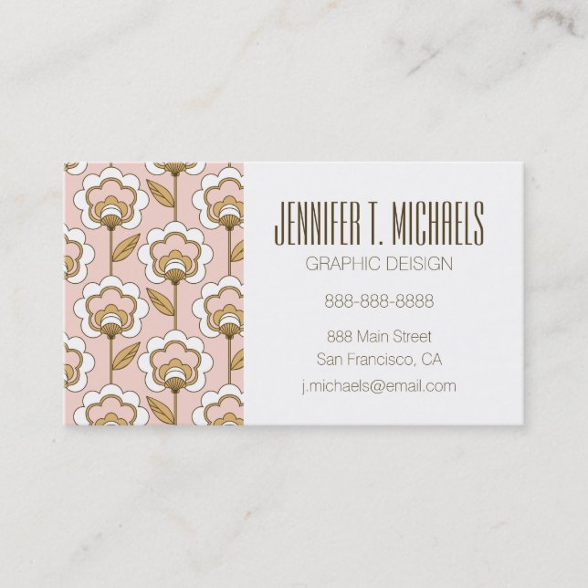 Add Your Name | Mid-Century Modern Floral Pattern Business Card (Front)