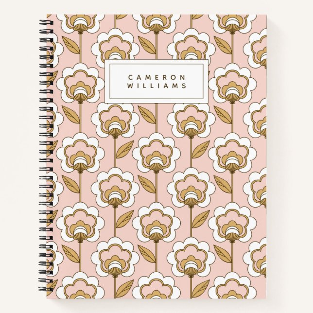 Add Your Name | Mid-Century Modern Floral Pattern Notebook (Front)