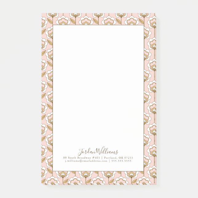 Add Your Name | Mid-Century Modern Floral Pattern Post-it Notes (Front)
