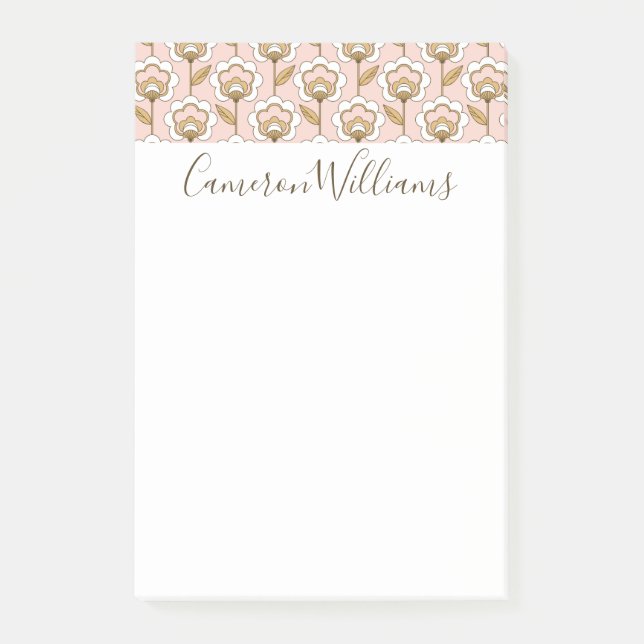 Add Your Name | Mid-Century Modern Floral Pattern Post-it Notes (Front)
