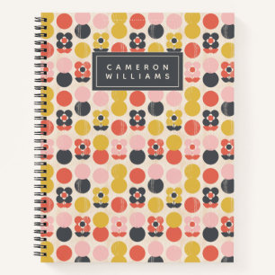 Add Your Name Mid-Century Modern Flower Pattern Notebook
