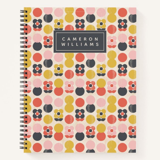 Add Your Name | Mid-Century Modern Flower Pattern Notebook (Front)