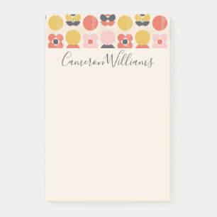 Add Your Name Mid-Century Modern Flower Pattern Post-it Notes