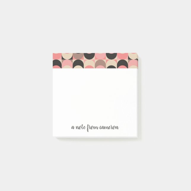 Add Your Name | Mid-Century Modern Pink Pattern Post-it Notes (Front)