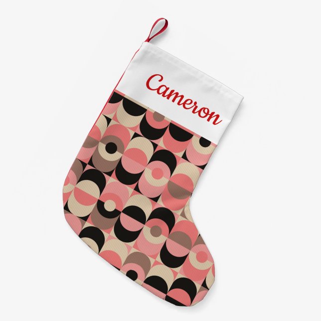 Add Your Name | Mid-Century Modern Pink Pattern Small Christmas Stocking (Front (Hanging))