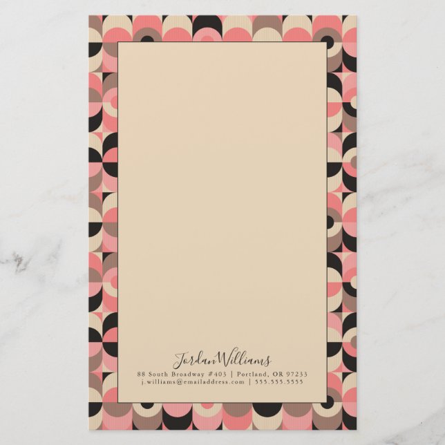 Add Your Name | Mid-Century Modern Pink Pattern Stationery (Front)