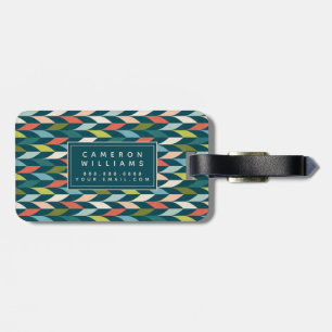 Add Your Name Mid-Century Modern Teal & Coral Luggage Tag