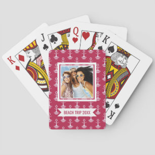 Add Your Name   Modern Anchors Pattern Playing Cards