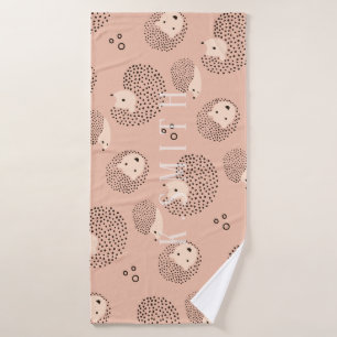 Add Your Name   Modern Cute Hedgehog Pattern Bath Towel