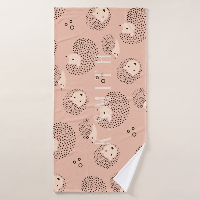 Add Your Name | Modern Cute Hedgehog Pattern Bath Towel (Bath Towel)