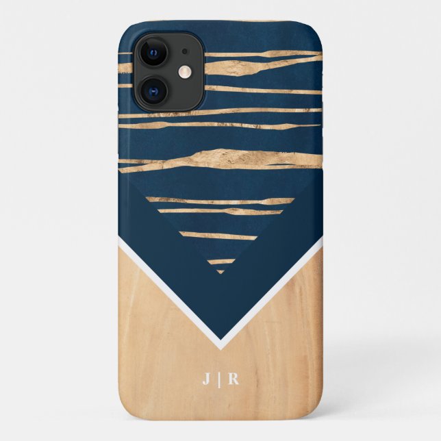 Add Your Name | Modern Marble Pattern & Wood Case-Mate iPhone Case (Back)