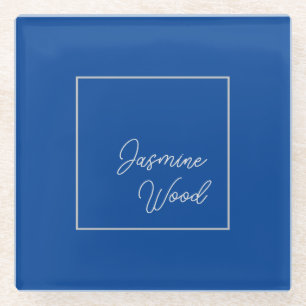 Add Your Name Modern Minimalist Blue Glass Coaster