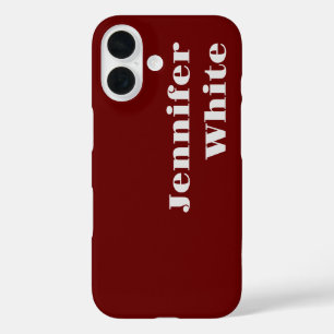 Add Your Name Modern Minimalist Plain Dark Red iPhone 16 Case