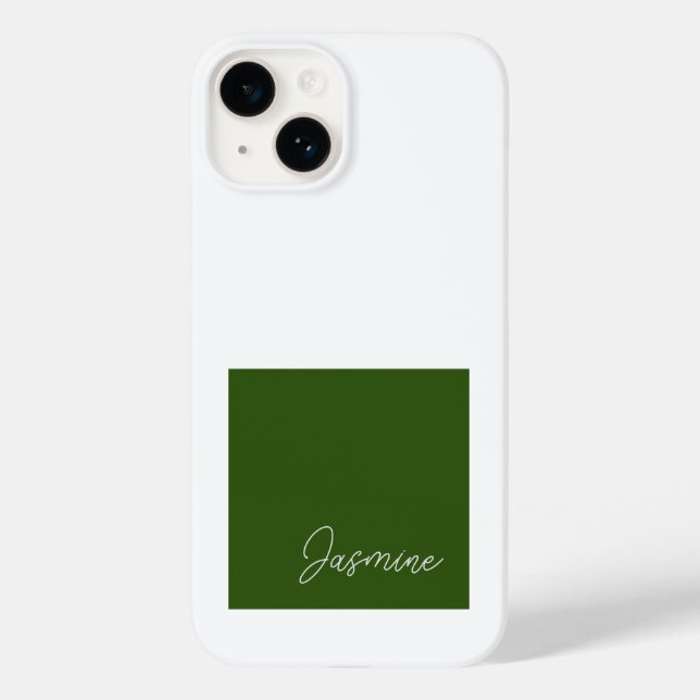 Add Your Name Modern Minimalist Script Green White Case-Mate iPhone Case (Back)
