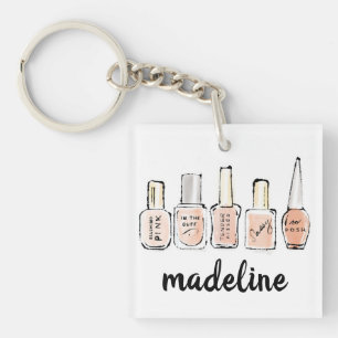 Add Your Name Modern Pink Nail Polish Sketch Key Ring