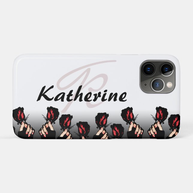 Add Your Name Monogram Red Roses Case-Mate iPhone Case (Back (Horizontal))