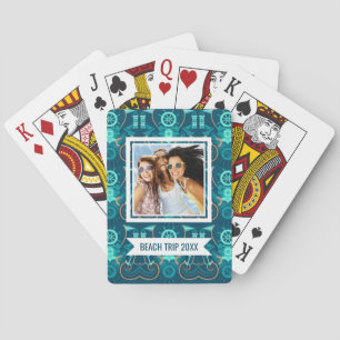 Add Your Name   Nautical Blue Design Playing Cards