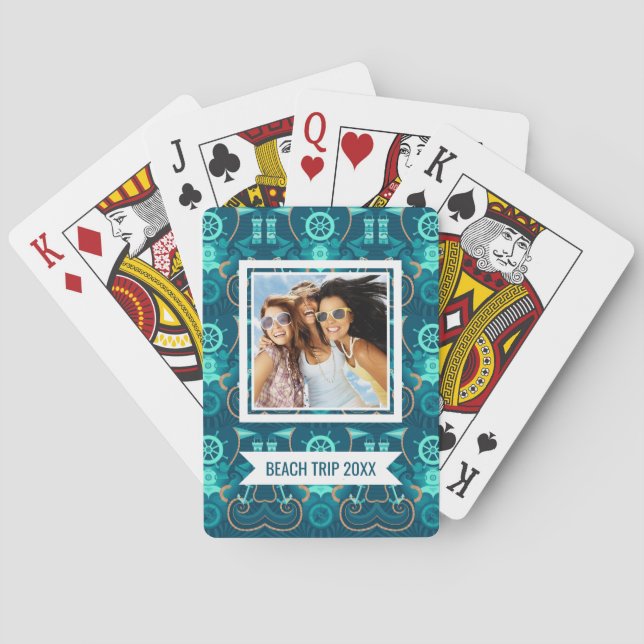Add Your Name | Nautical Blue Design Playing Cards (Back)