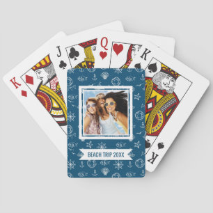 Add Your Name   Nautical Chalk Drawing Pattern Playing Cards