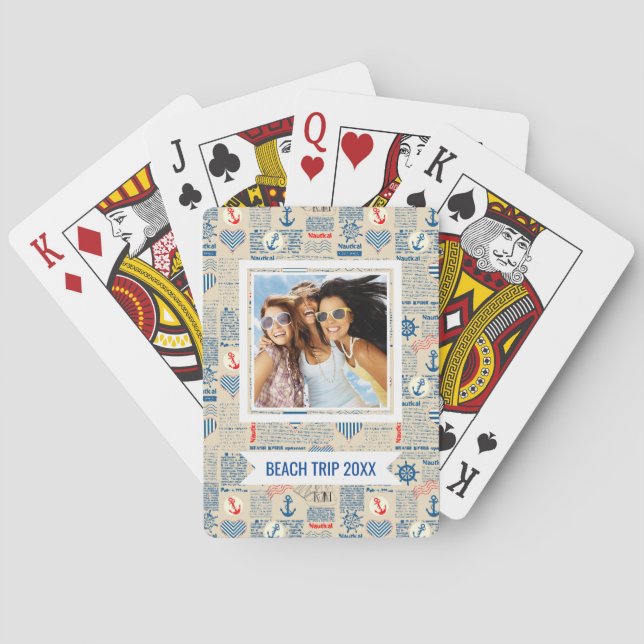 Add Your Name | Nautical Newspaper Pattern Playing Cards (Back)