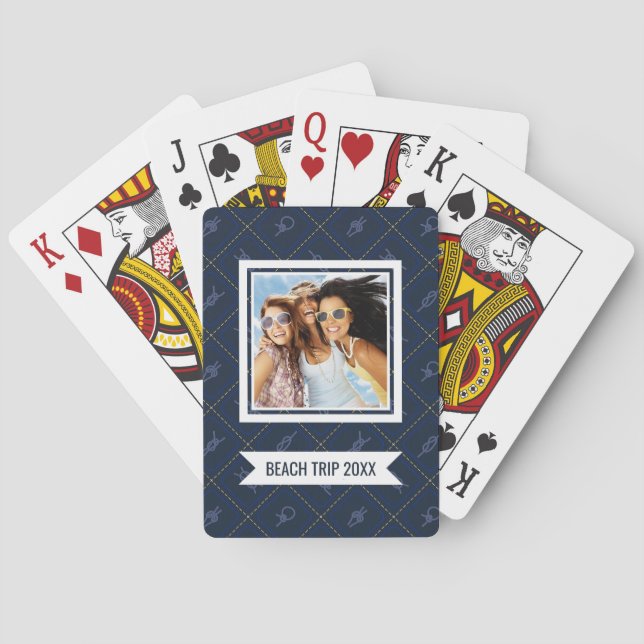 Add Your Name | Nautical Rope Knot Pattern Playing Cards (Back)