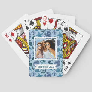 Add Your Name Nautical Shades Of Blue Pattern Playing Cards