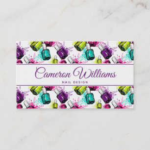 Add Your Name Neon Nail Polish Pattern Business Card