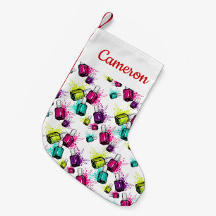 Add Your Name   Neon Nail Polish Pattern Small Christmas Stocking