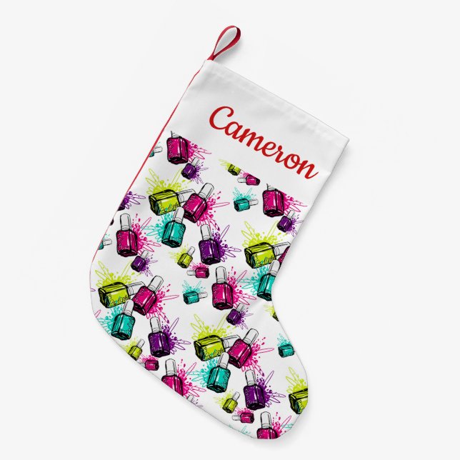 Add Your Name | Neon Nail Polish Pattern Small Christmas Stocking (Front (Hanging))