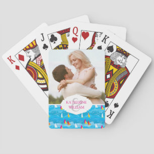 Add Your Name   Neon Yacht Pattern Playing Cards