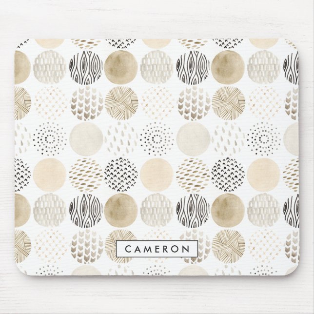 Add Your Name | Neutral Abstract Circle Pattern Mouse Mat (Front)