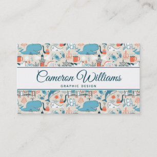 Add Your Name   North Sea Cute Doodle Pattern Business Card