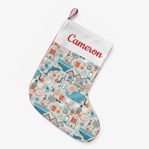 Add Your Name   North Sea Cute Doodle Pattern Small Christmas Stocking