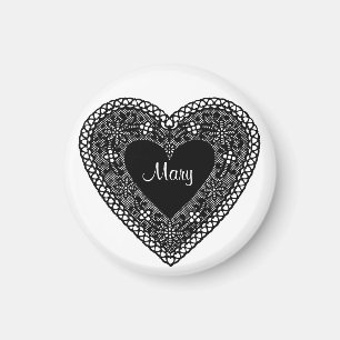 Add Your Name or Initials Vintage Lace Heart Magnet