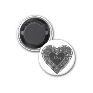 Add Your Name or Initials Vintage Lace Heart Magnet