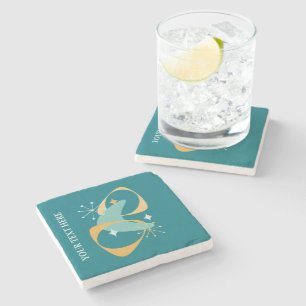 Add Your Name or Text Mid Century Abstract Stone Coaster