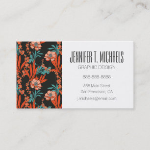 Add Your Name Orange Abstract Floral Pattern Business Card