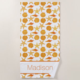 Add Your Name Orange Beach Shell Pattern Towel
