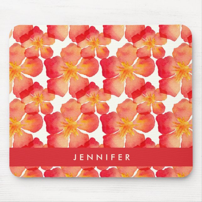 Add Your Name | Orange Oleander Floral Pattern Mouse Mat (Front)