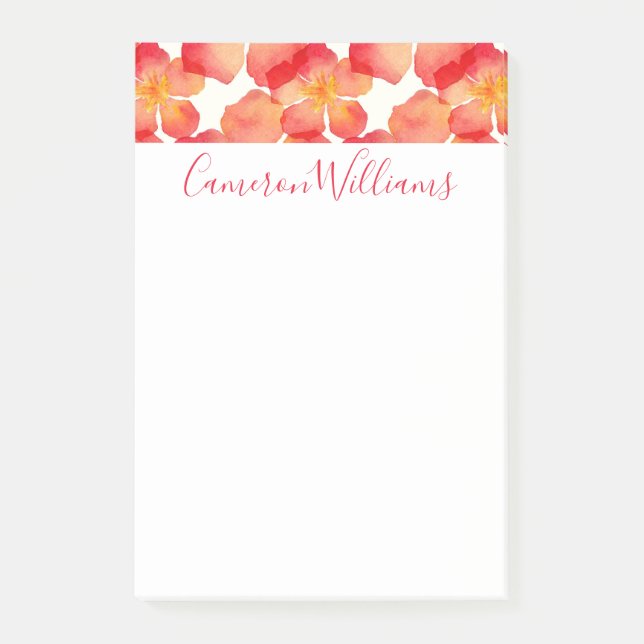 Add Your Name | Orange Oleander Floral Pattern Post-it Notes (Front)