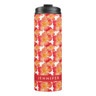 Add Your Name   Orange Oleander Floral Pattern Thermal Tumbler