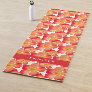 Add Your Name Orange Oleander Floral Pattern Yoga Mat