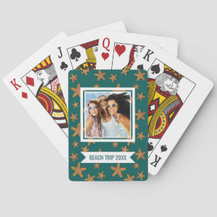 Add Your Name   Orange Starfish Pattern Playing Cards
