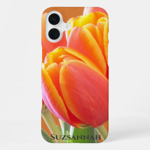 Add Your Name Orange Tulip Flowers Photograph iPhone 16 Plus Case