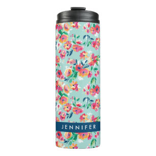 Add Your Name   Painted Flowers Pattern Thermal Tumbler