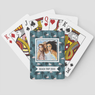Add Your Name   Pastel Flamingos On Teal Playing Cards