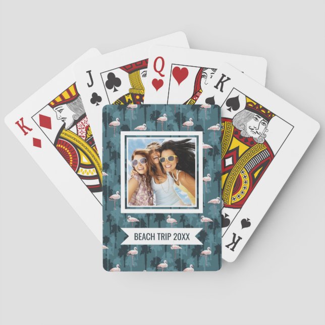 Add Your Name | Pastel Flamingos On Teal Playing Cards (Back)