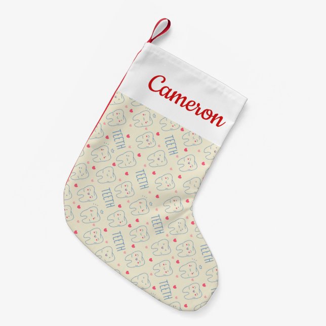 Add Your Name | Pastel Happy Teeth Pattern Small Christmas Stocking (Front (Hanging))