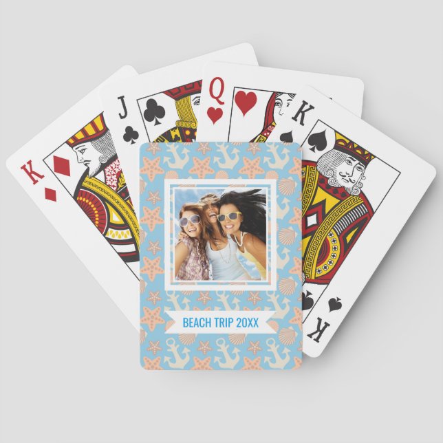 Add Your Name | Pastel Nautical Pattern Playing Cards (Back)