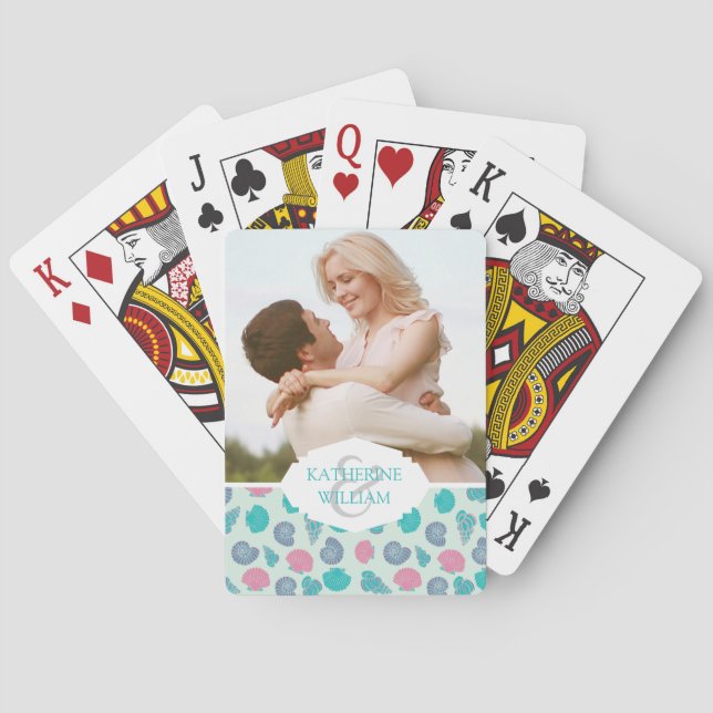 Add Your Name | Pastel Seashell Pattern Playing Cards (Back)